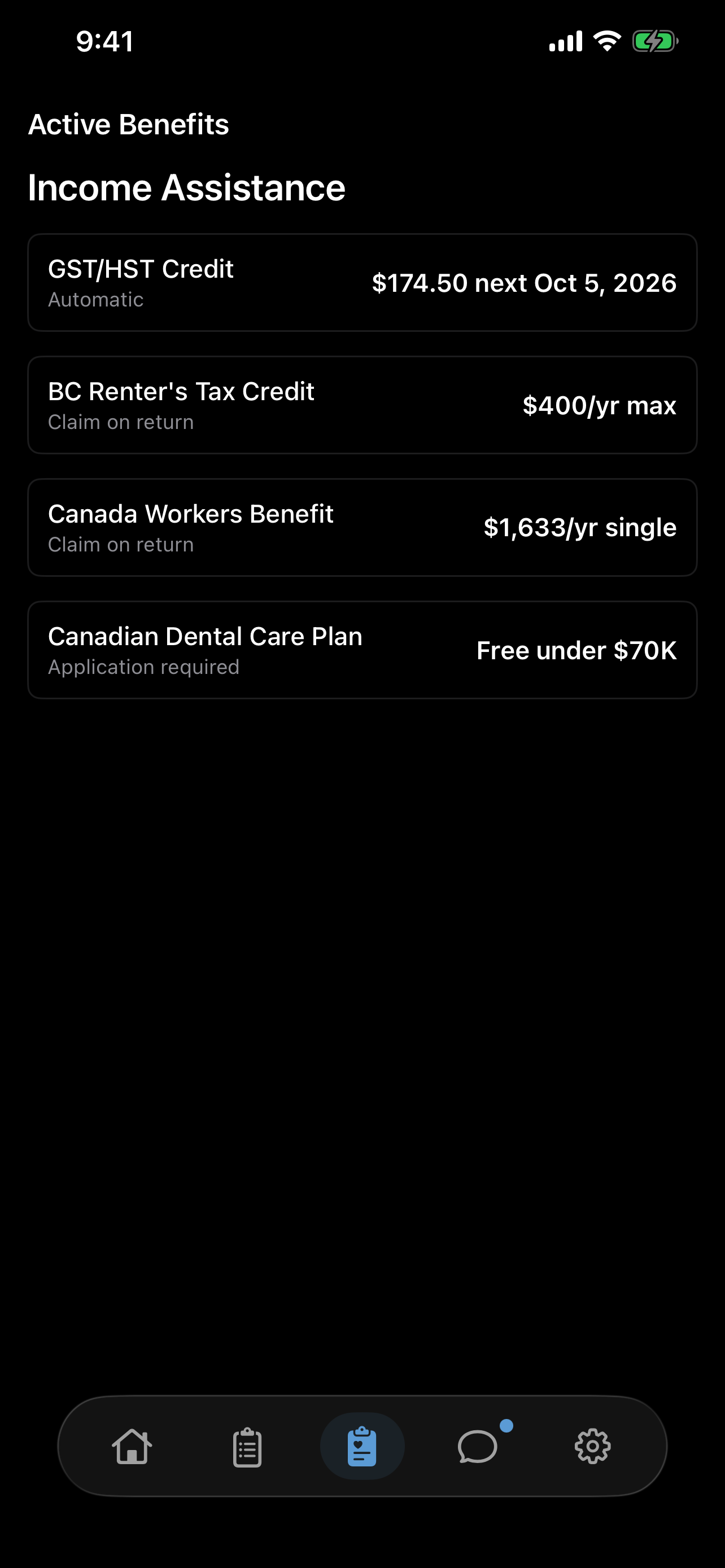 Talli Benefits tab
