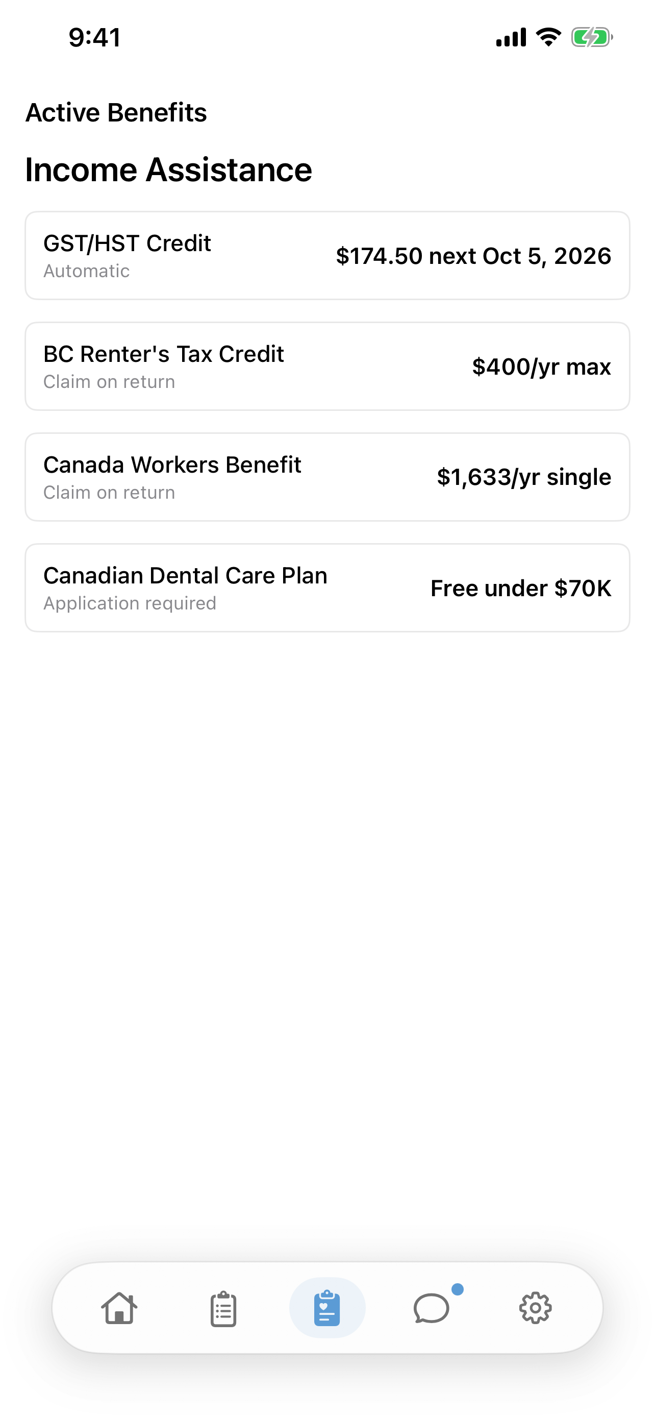Talli Benefits tab